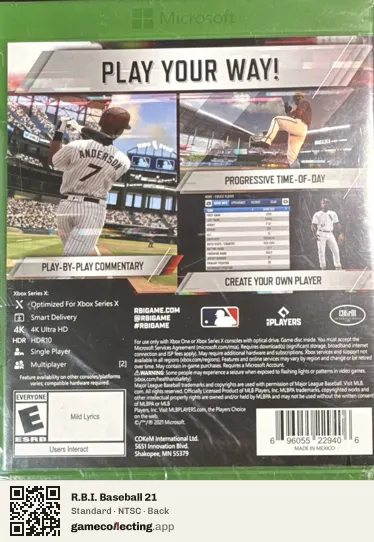 R.B.I. Baseball 21 Xbox One, NTSC box back