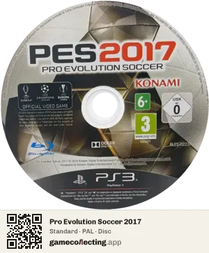 Pro Evolution Soccer 2017 PlayStation 3, PAL disc