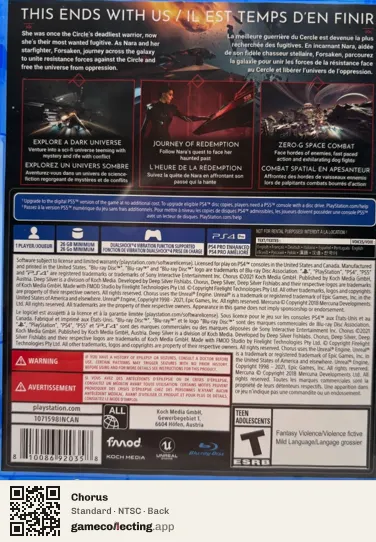 Chorus PlayStation 4, NTSC box back