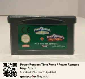Power Rangers Time Force / Power Rangers Ninja Storm Game Boy Advance, PAL cartridge label