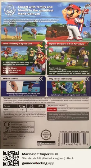 Mario Golf: Super Rush Nintendo Switch, United Kingdom box back