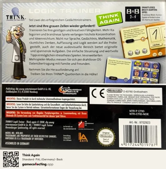 Think Again Nintendo DS, Germany box back