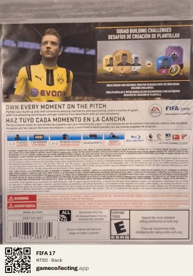 FIFA 17 PlayStation 3, NTSC box back