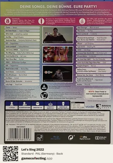 Let's Sing 2022 PlayStation 4, Germany box back