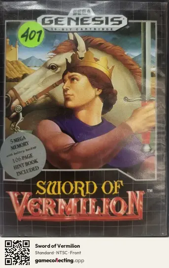 Sword of Vermilion Sega Mega Drive / Genesis, NTSC box front