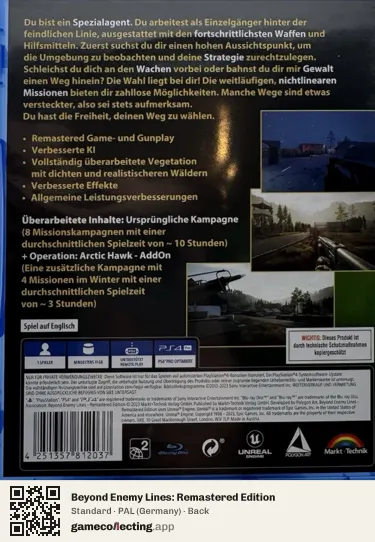 Beyond Enemy Lines: Remastered Edition PlayStation 4, Germany box back