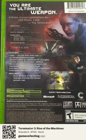 Terminator 3: Rise of the Machines Xbox, NTSC box back
