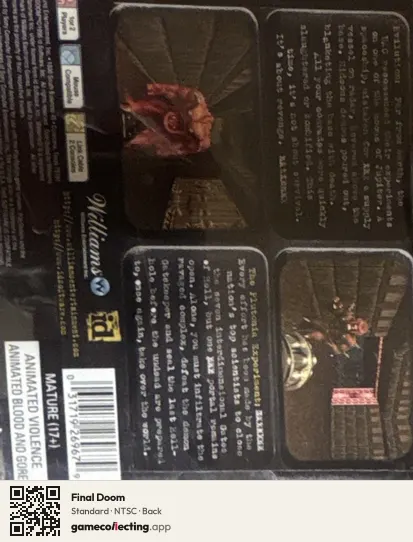 Final Doom PlayStation, NTSC box back