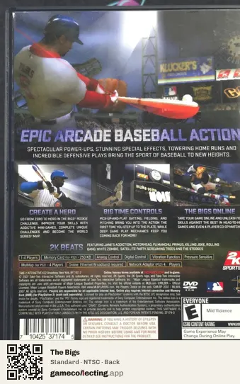The Bigs PlayStation 2, NTSC box back