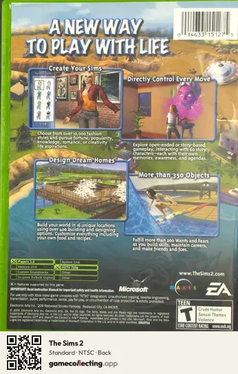 The Sims 2 Xbox, NTSC box back
