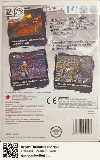 Rygar: The Battle of Argus Nintendo Wii, Italy box back
