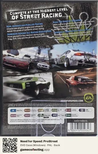 Need for Speed: ProStreet Computer, PAL box back