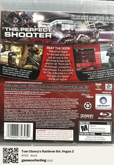 Tom Clancy's Rainbow Six: Vegas 2 PlayStation 3, NTSC box back
