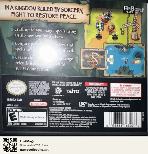 LostMagic Nintendo DS, NTSC box back