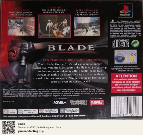 Blade PlayStation, United Kingdom box back