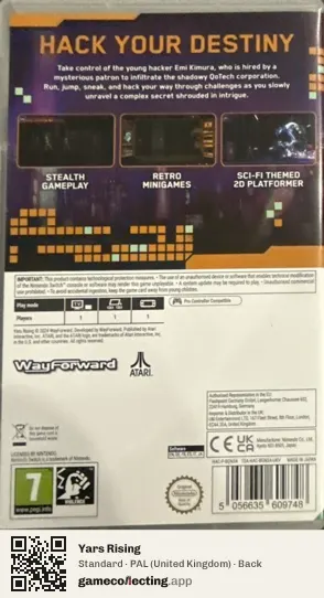 Yars Rising Nintendo Switch, United Kingdom box back