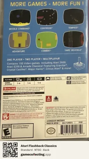 Atari Flashback Classics Nintendo Switch, NTSC box back