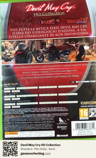 Devil May Cry HD Collection Xbox 360, Italy box back