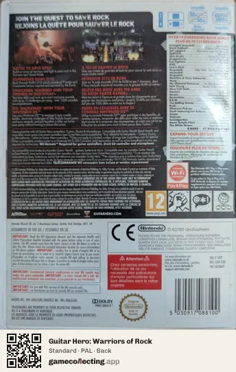 Guitar Hero: Warriors of Rock Nintendo Wii, PAL box back