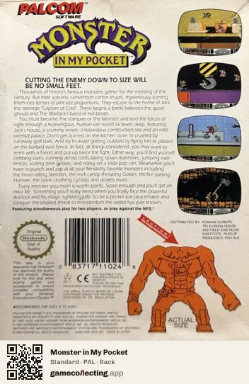 Monster in My Pocket Nintendo Entertainment System, PAL box back