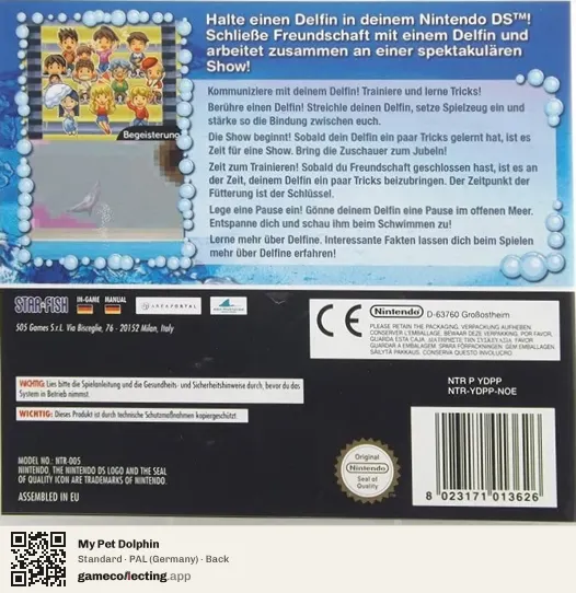 My Pet Dolphin Nintendo DS, Germany box back