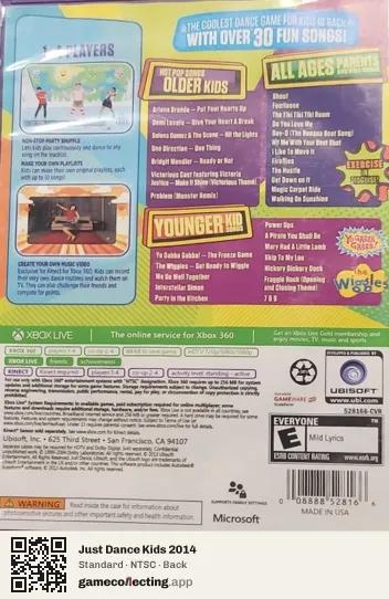 Just Dance Kids 2014 Xbox 360, NTSC box back
