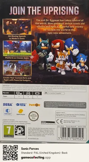 Sonic Forces Nintendo Switch, United Kingdom box back