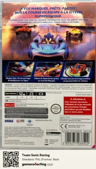 Team Sonic Racing Nintendo Switch, France box back
