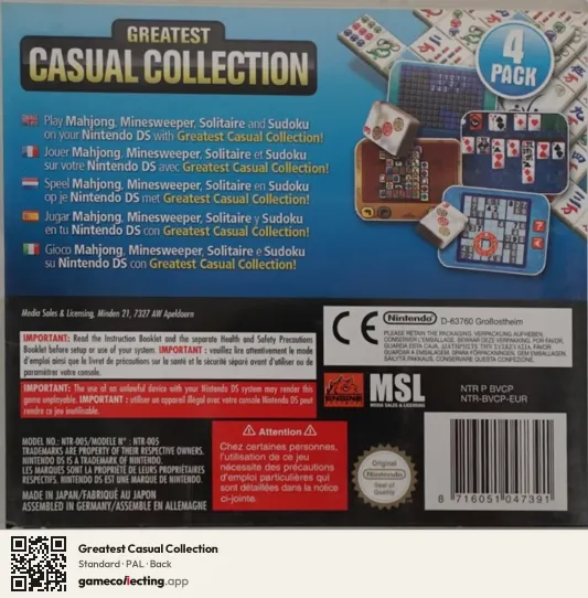 Greatest Casual Collection Nintendo DS, PAL box back