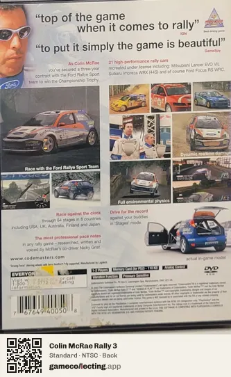 Colin McRae Rally 3 PlayStation 2, NTSC box back