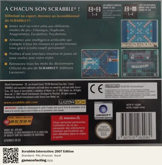 Scrabble Interactive: 2007 Edition Nintendo DS, France box back