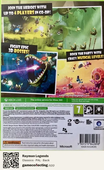 Rayman Legends Xbox 360, PAL box back