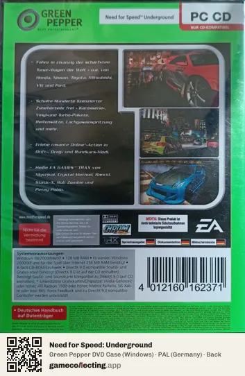 Need for Speed: Underground Computer, Germany box back