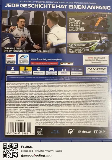 F1 2021 PlayStation 4, Germany box back