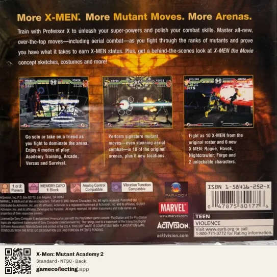 X-Men: Mutant Academy 2 PlayStation, NTSC box back