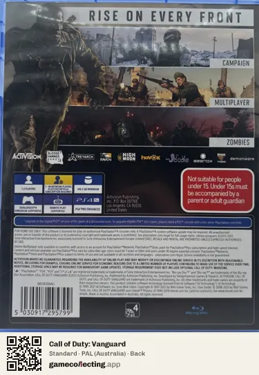 Call of Duty: Vanguard PlayStation 4, Australia box back