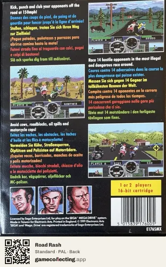 Road Rash Sega Mega Drive / Genesis, PAL box back