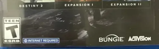 Destiny 2, the ESRB box on its front