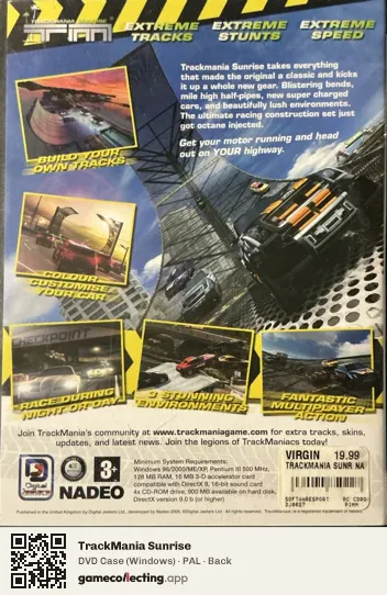 TrackMania Sunrise Computer, PAL box back