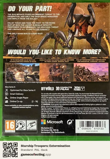 Starship Troopers: Extermination Xbox Series X, PAL box back