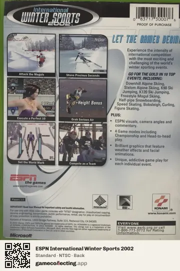 ESPN International Winter Sports 2002 Xbox, NTSC box back