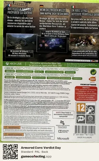 Armored Core: Verdict Day Xbox 360, PAL box back