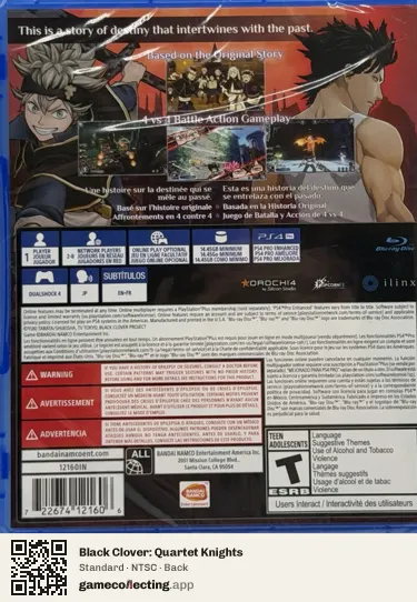 Black Clover: Quartet Knights PlayStation 4, NTSC box back