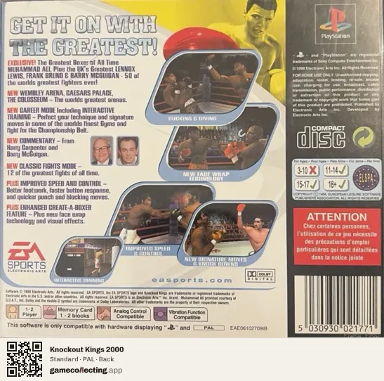 Knockout Kings 2000 PlayStation, PAL box back