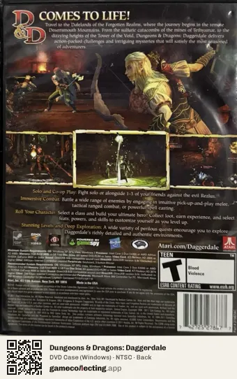 Dungeons & Dragons: Daggerdale Computer, NTSC box back