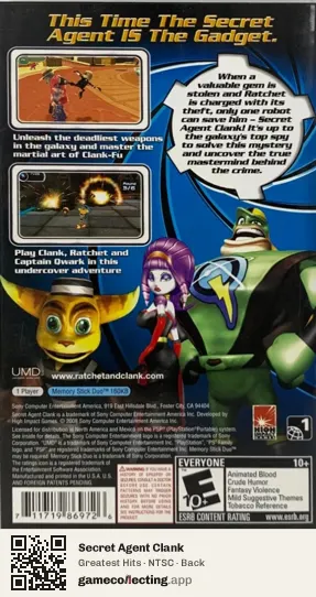 Secret Agent Clank PlayStation Portable, NTSC box back