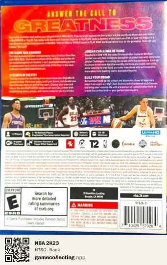 NBA 2K23 PlayStation 5, NTSC box back