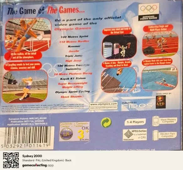 Sydney 2000 Sega Dreamcast, United Kingdom box back