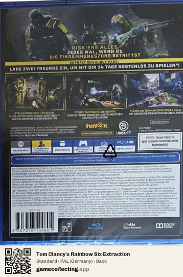 Tom Clancy's Rainbow Six Extraction PlayStation 4, Germany box back