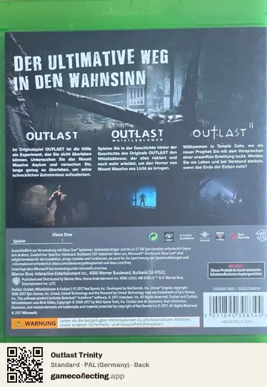 Outlast Trinity Xbox One, Germany box back